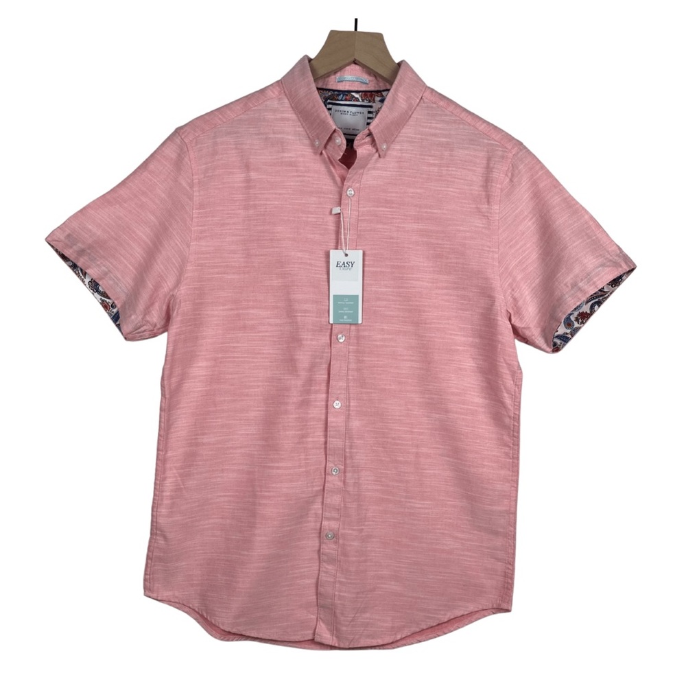 Denim & Flower Casual Short Sleeve Pink button down shirt Size M